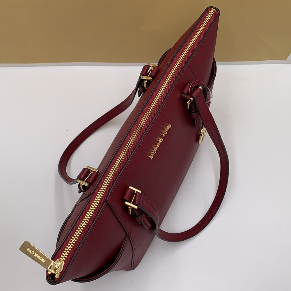 NWT MICHAEL KORS CHARLOTTE LARGE TOP ZIP TOTE Dark Cherry COLOR NWT - Picture 11 of 16